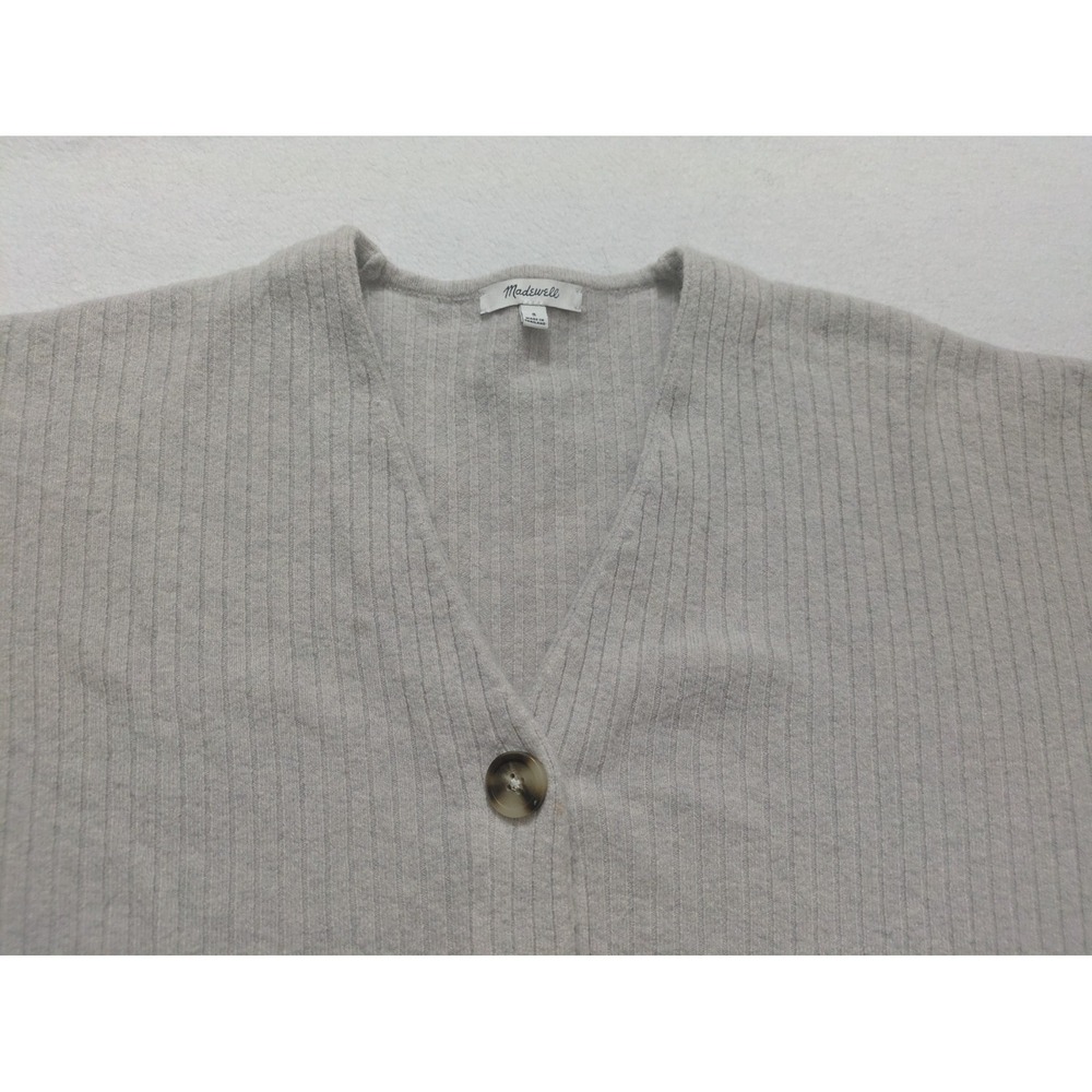 Madewell Sweater Small Gray Ribbed Button Front Cardigan V Neck Crop Alpaca Wool - Picture 5 of 11